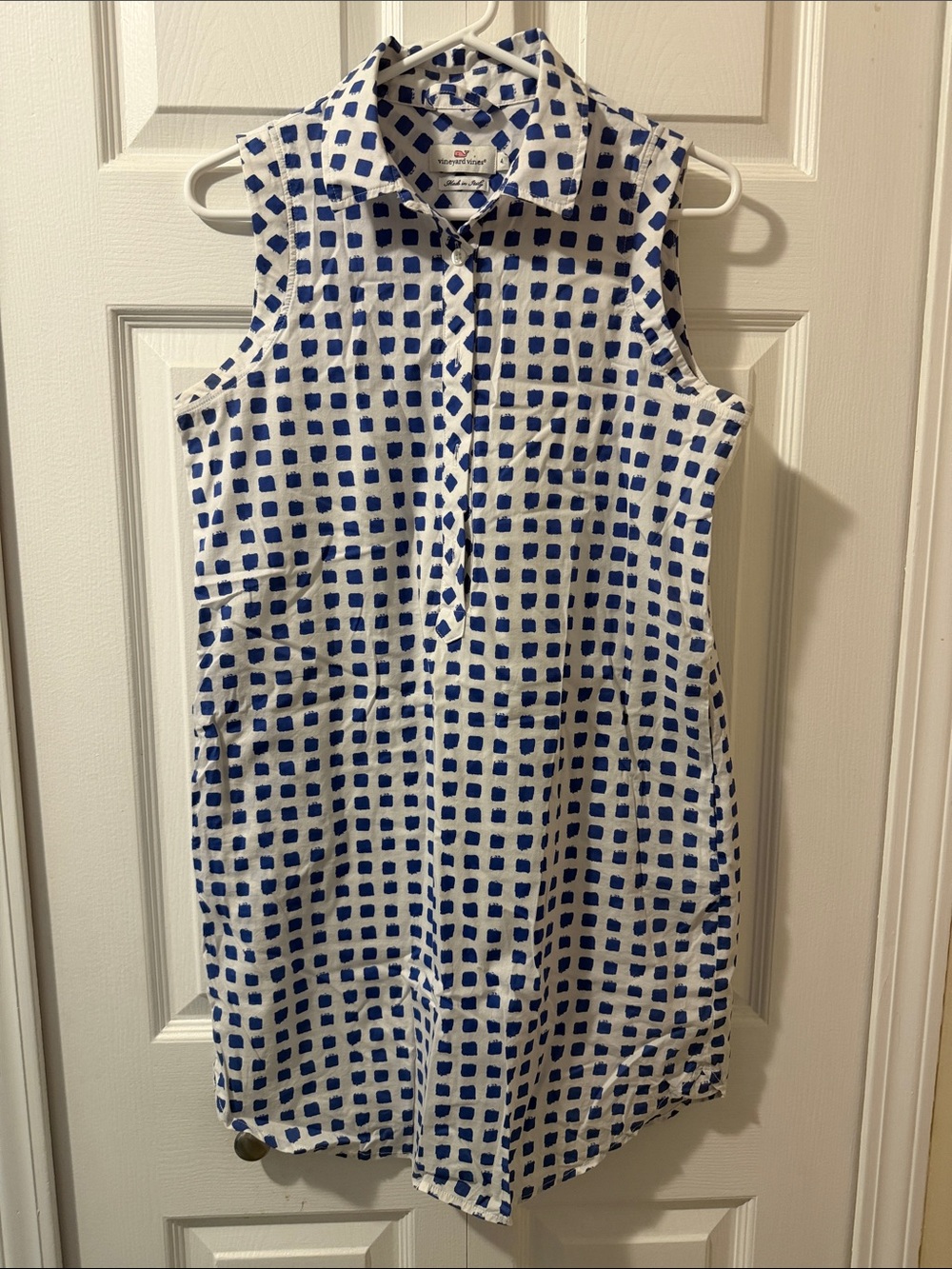 Vineyard Vines White and Blue Cotton Sleeveless Shirt Dress Size 4